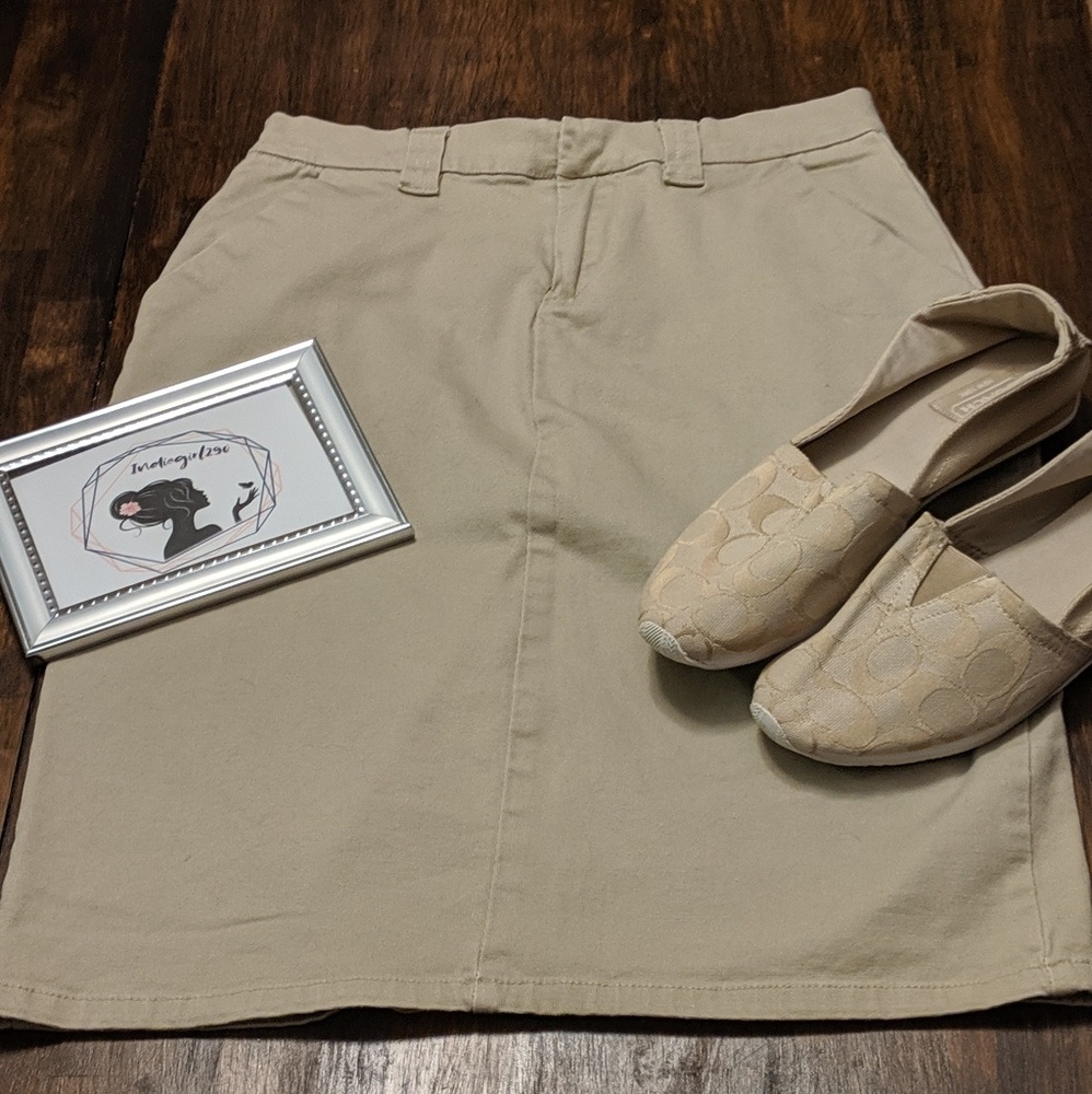 Khaki knee length skirt size 4